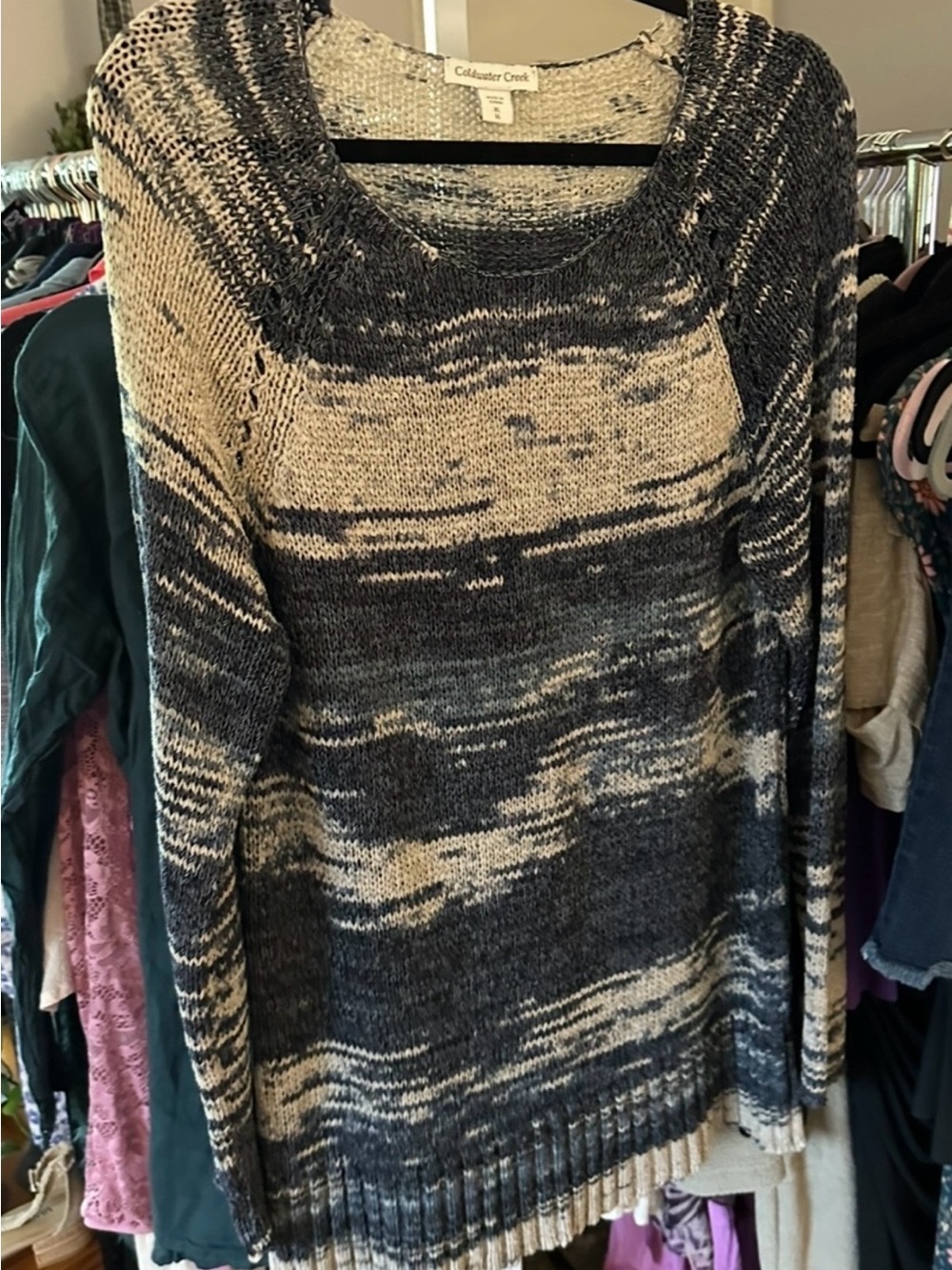 Coldwater Creek Sz XL 16 sweater blue & light tan